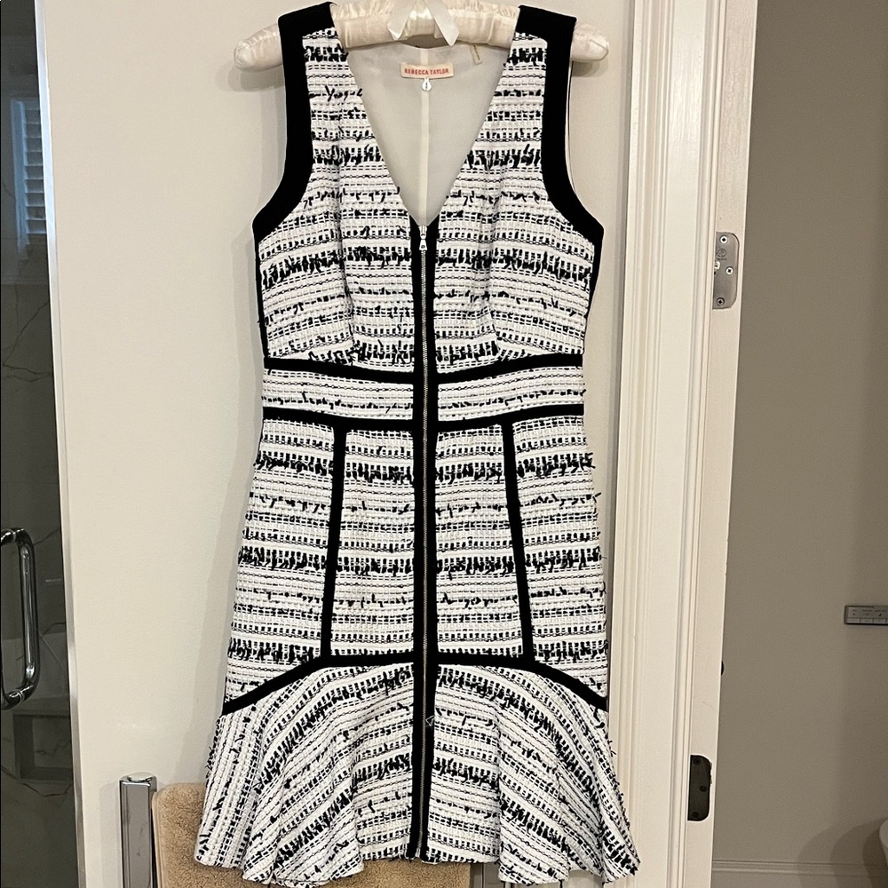 Rebecca Taylor Black and White Patterned Midi Dress